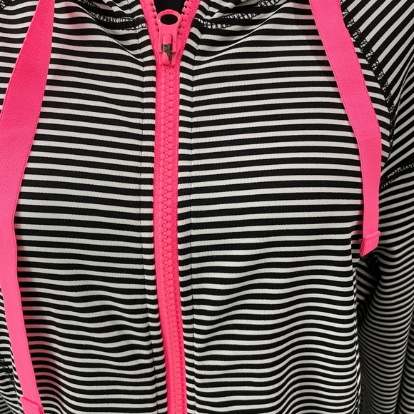 90 Degree by Reflex Striped Hooded Running Track Jacket medium hot pink - Picture 2 of 4